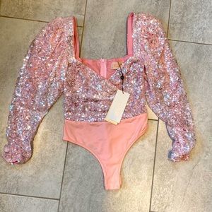ASOS Pink Sequin Body Suit